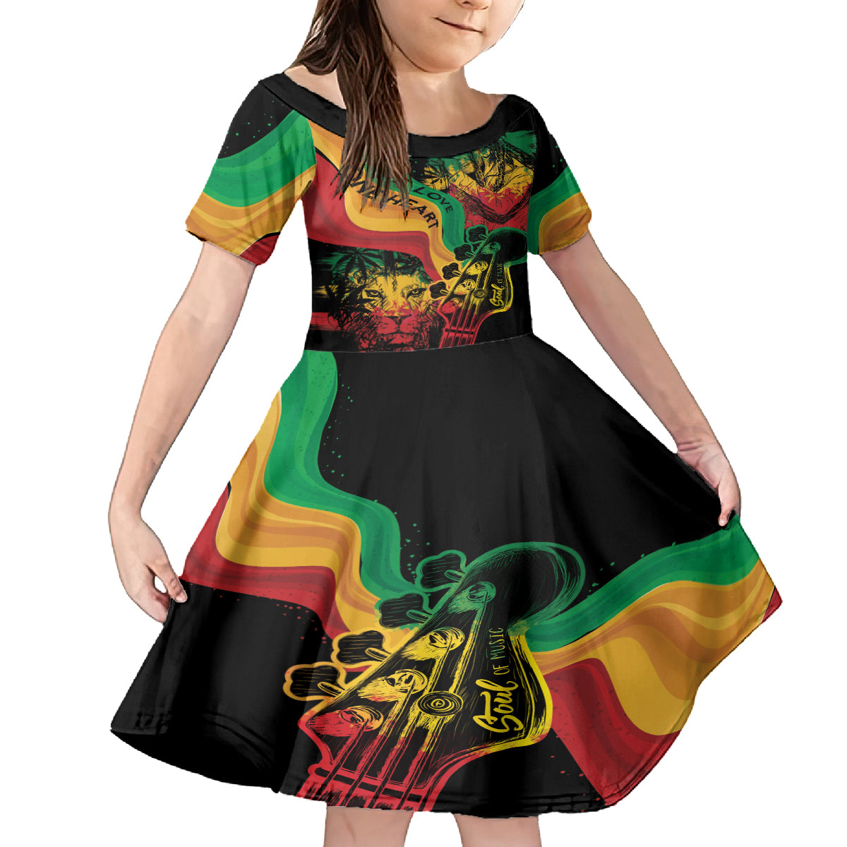 Reggae Day Family Matching Off Shoulder Short Dress and Hawaiian Shirt One Love One Heart LT7 - Wonder Print Shop