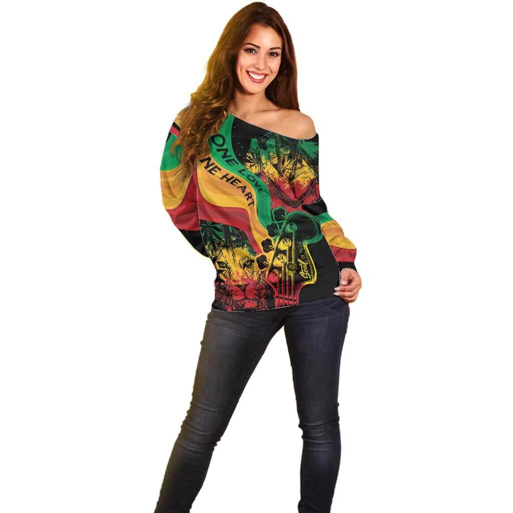 Reggae Day Off Shoulder Sweater One Love One Heart - Wonder Print Shop
