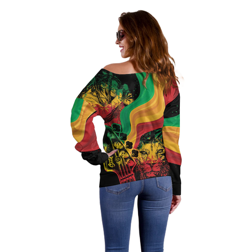 Reggae Day Off Shoulder Sweater One Love One Heart - Wonder Print Shop