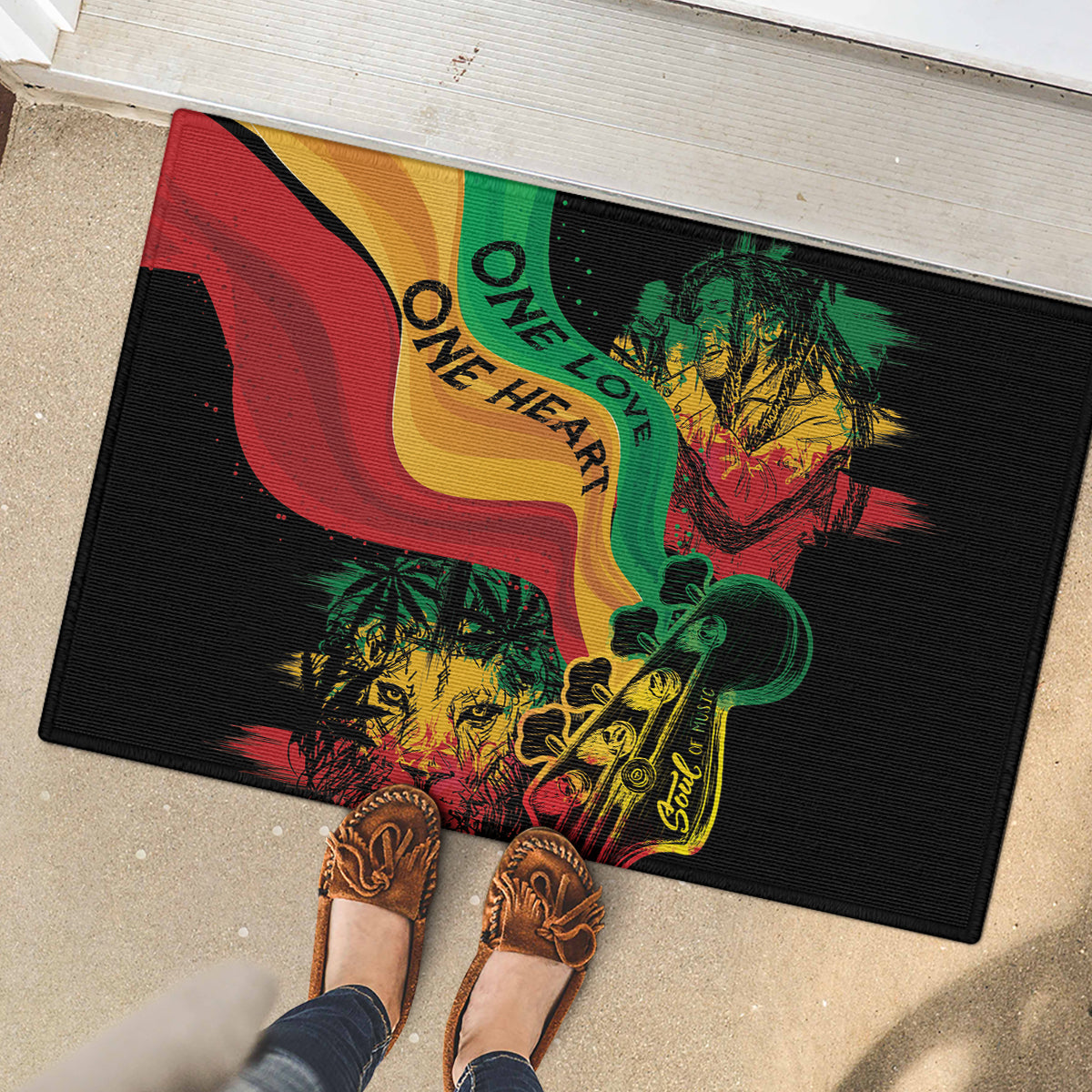 Reggae Day Rubber Doormat One Love One Heart - Wonder Print Shop