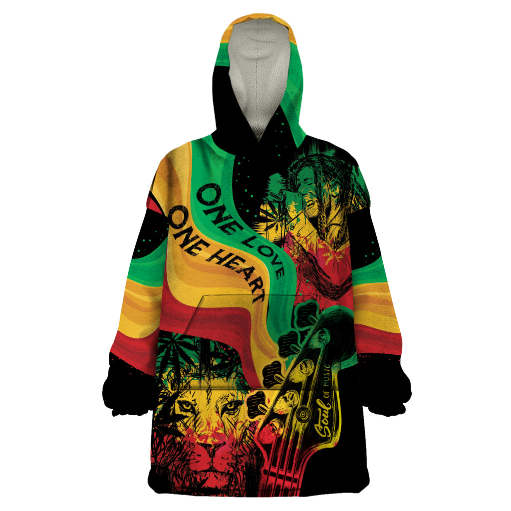 Reggae Day Wearable Blanket Hoodie One Love One Heart