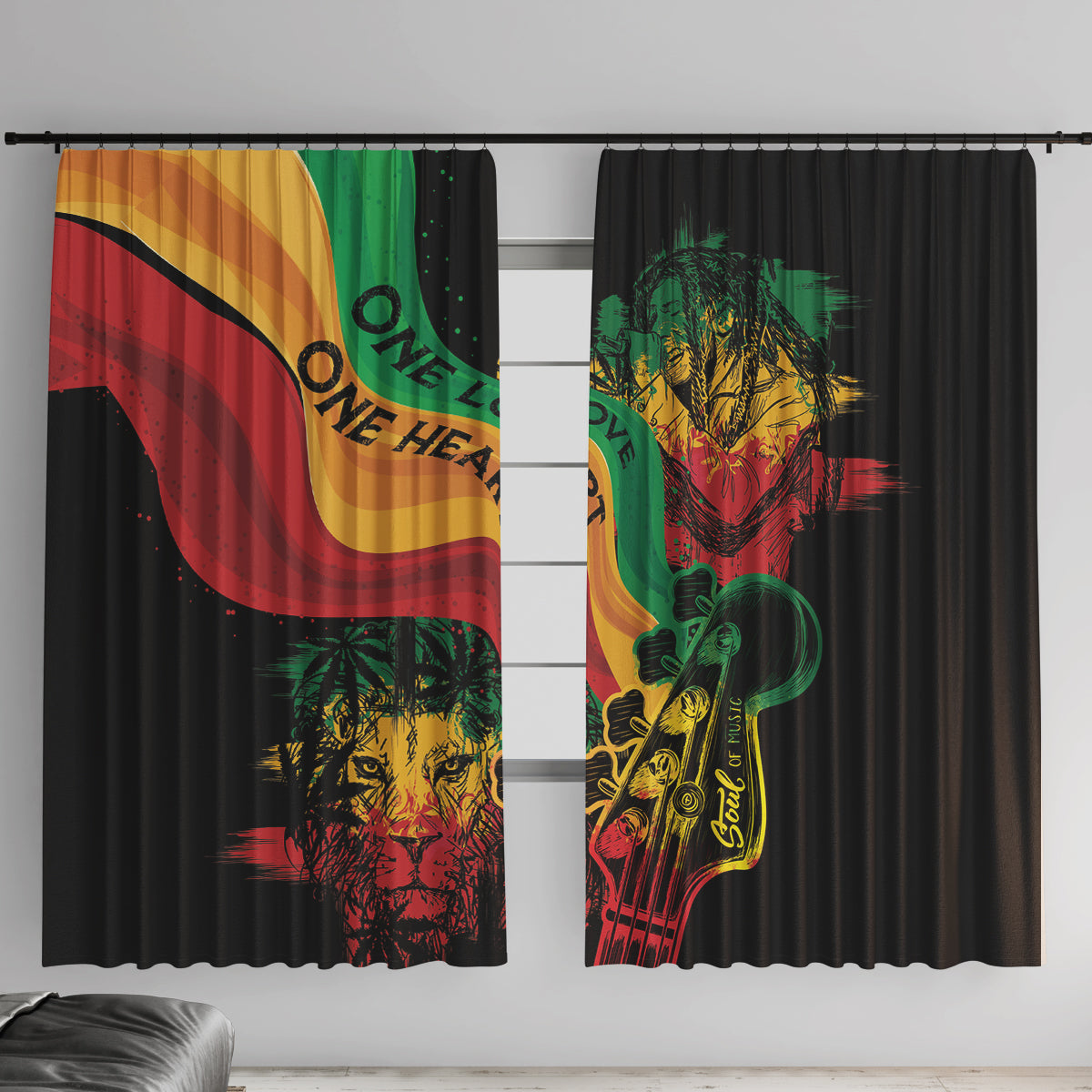 Reggae Day Window Curtain One Love One Heart - Wonder Print Shop