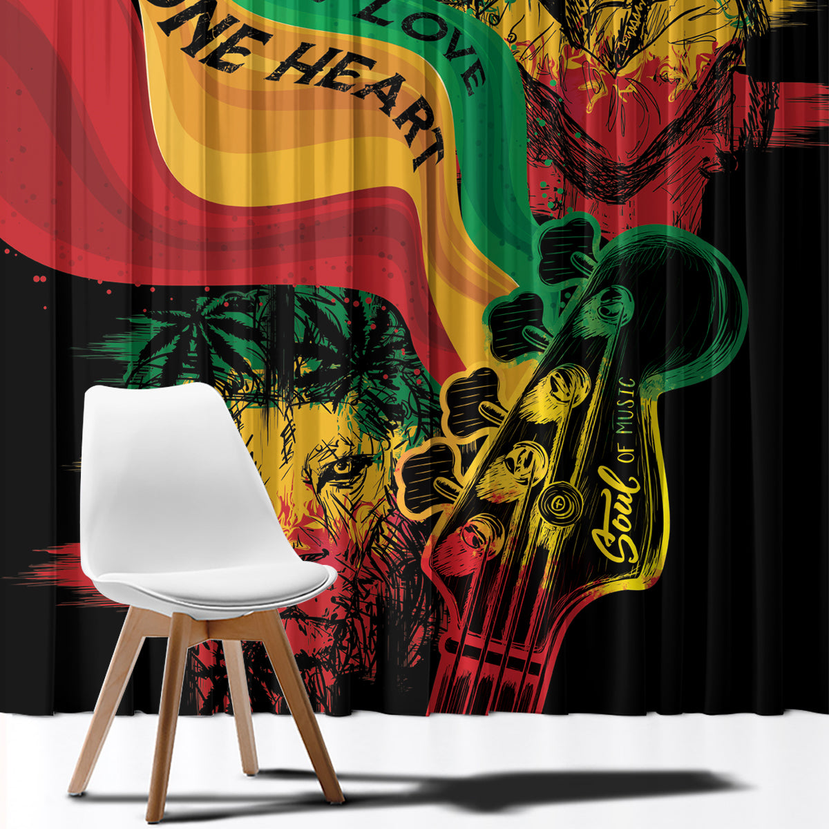 Reggae Day Window Curtain One Love One Heart - Wonder Print Shop