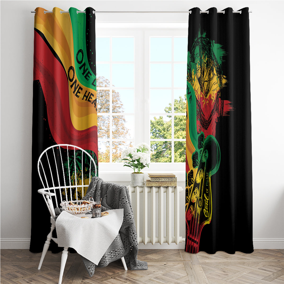 Reggae Day Window Curtain One Love One Heart - Wonder Print Shop