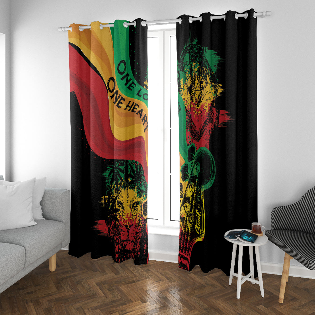 Reggae Day Window Curtain One Love One Heart - Wonder Print Shop
