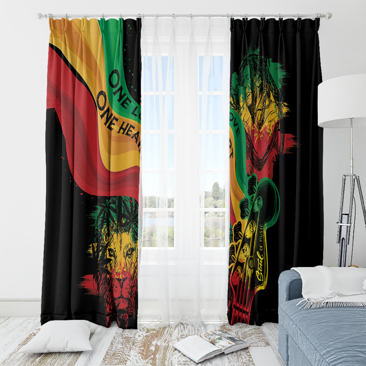 Reggae Day Window Curtain One Love One Heart - Wonder Print Shop