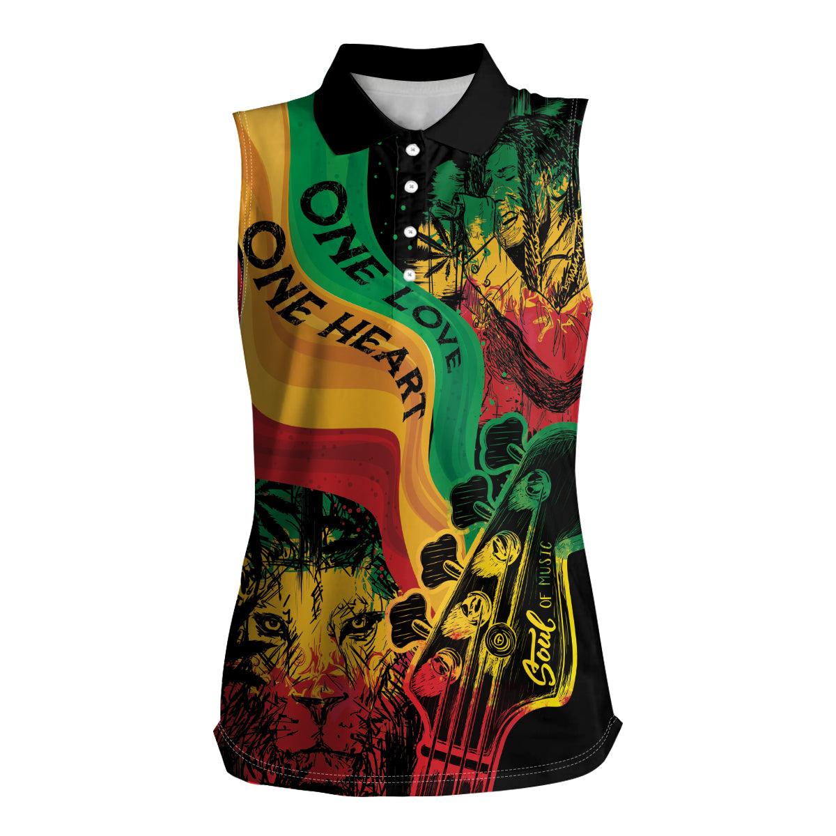 Reggae Day Women Sleeveless Polo Shirt One Love One Heart - Wonder Print Shop