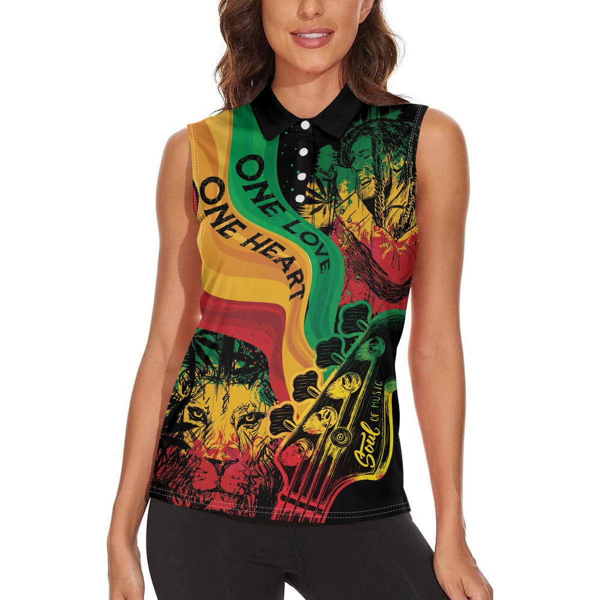 Reggae Day Women Sleeveless Polo Shirt One Love One Heart - Wonder Print Shop