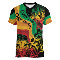 Reggae Day Women V-Neck T-Shirt One Love One Heart - Wonder Print Shop