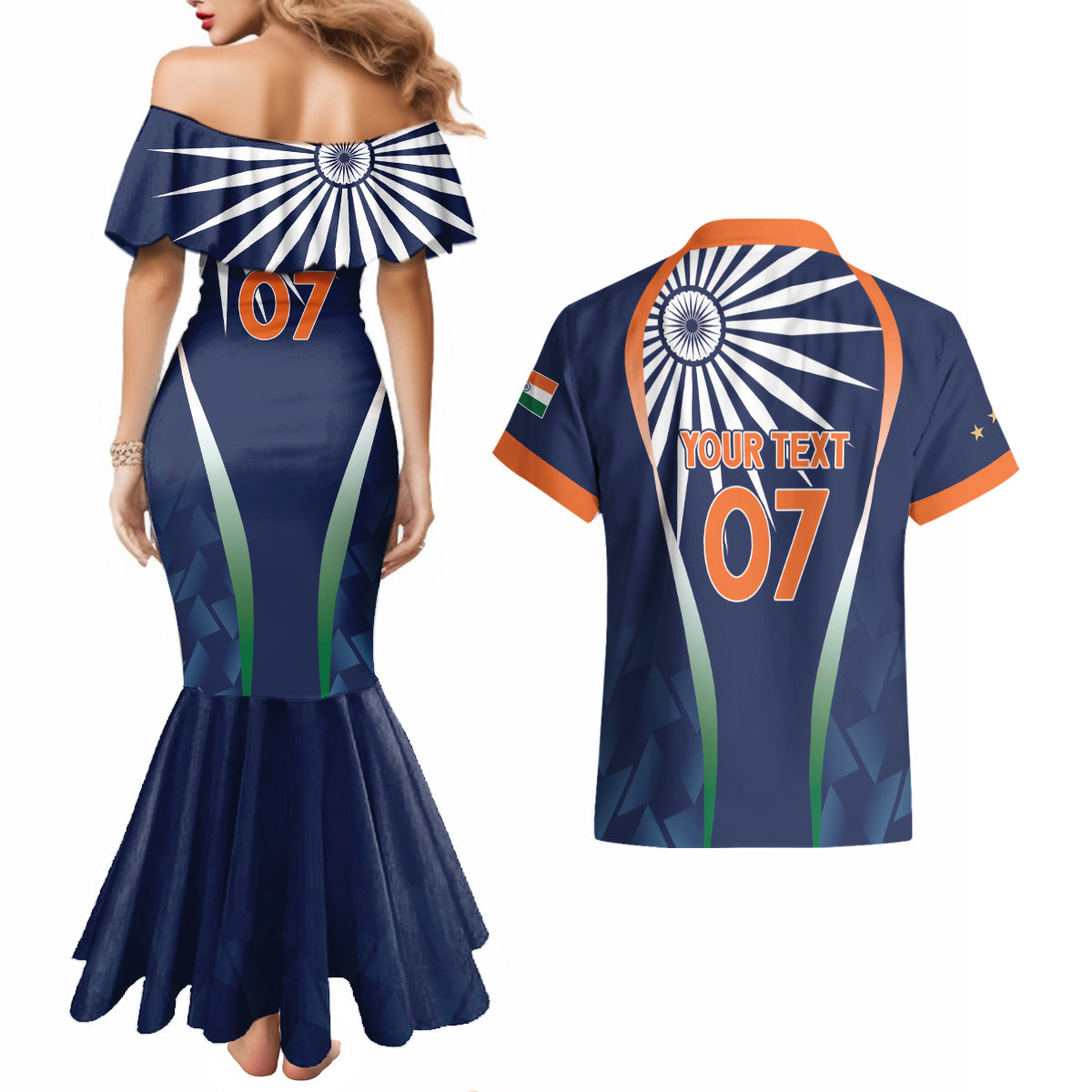India Cricket World Cup 2024 Couples Matching Mermaid Dress and Hawaiian Shirt Men In Blue Dynamic LT7 - Wonder Print Shop