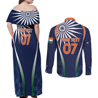 India Cricket World Cup 2024 Couples Matching Off Shoulder Maxi Dress and Long Sleeve Button Shirt Men In Blue Dynamic LT7 - Wonder Print Shop