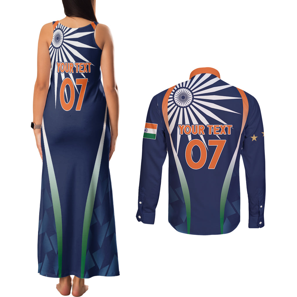 India Cricket World Cup 2024 Couples Matching Tank Maxi Dress and Long Sleeve Button Shirt Men In Blue Dynamic LT7 - Wonder Print Shop
