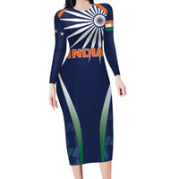 India Cricket World Cup 2024 Family Matching Long Sleeve Bodycon Dress and Hawaiian Shirt Men In Blue Dynamic LT7 - Wonder Print Shop