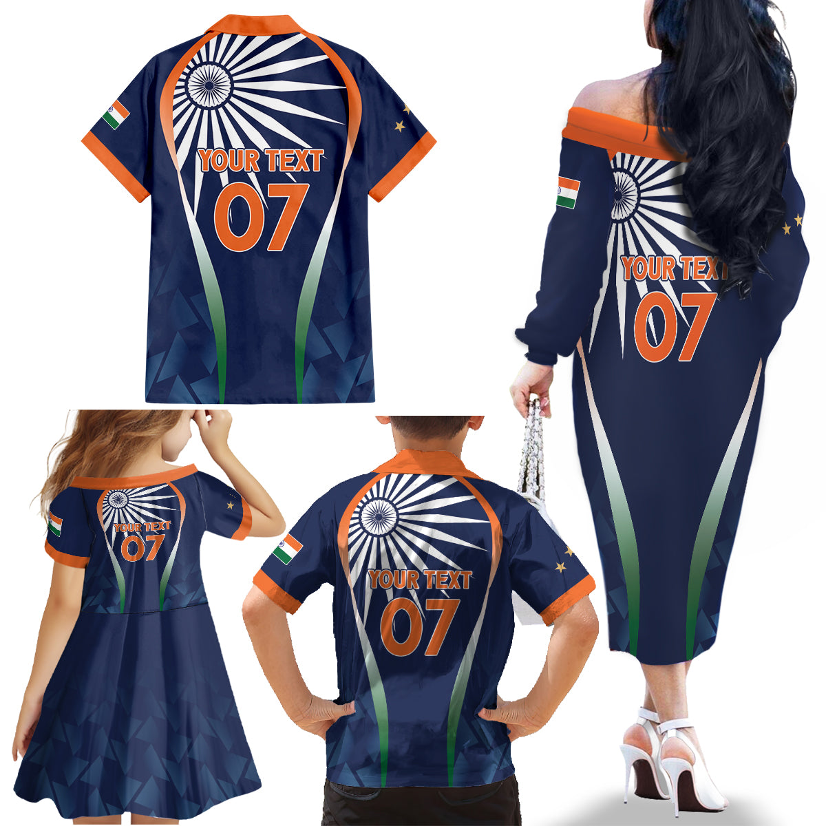 India Cricket World Cup 2024 Family Matching Off The Shoulder Long Sleeve Dress and Hawaiian Shirt Men In Blue Dynamic - Wonder Print Shop
