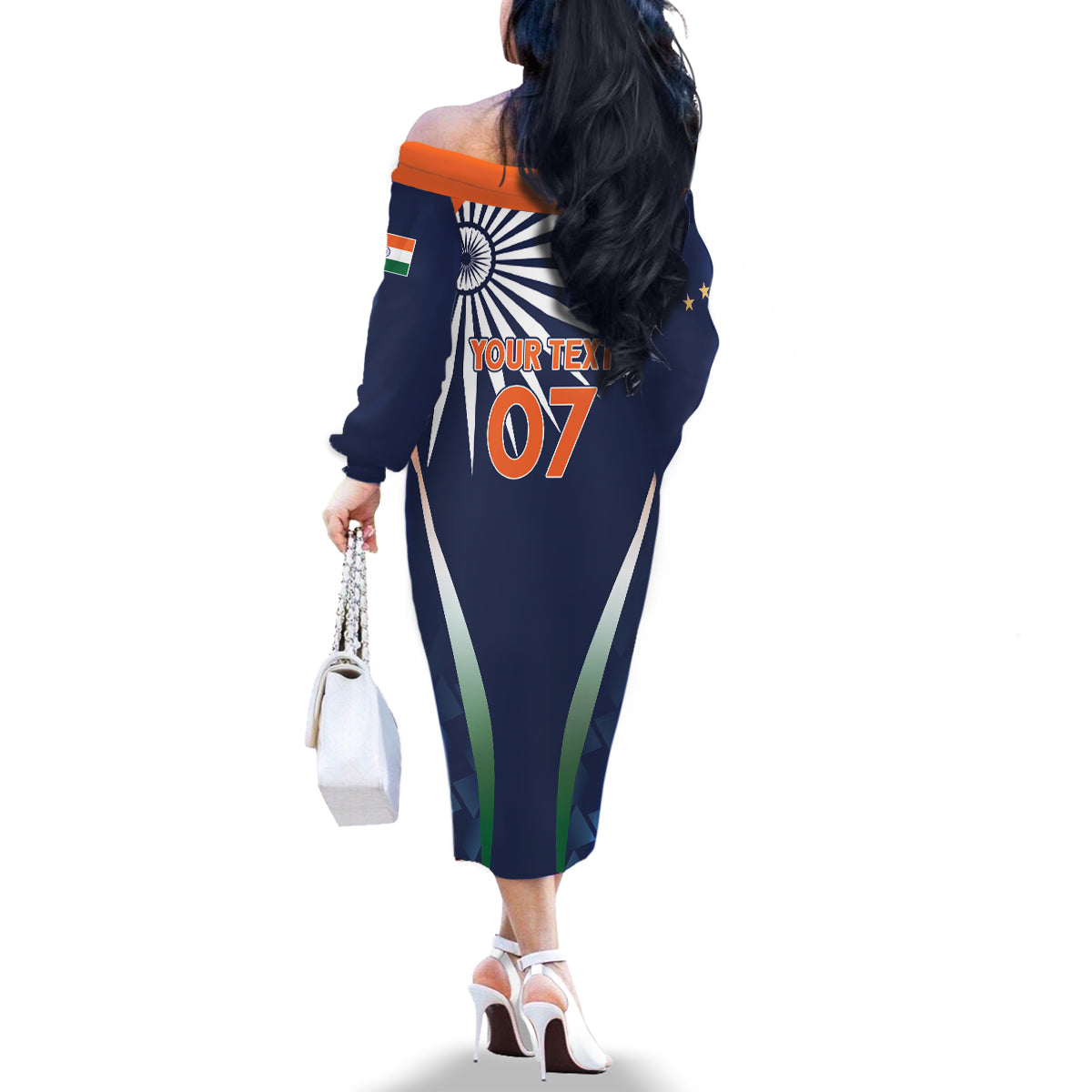 India Cricket World Cup 2024 Family Matching Off The Shoulder Long Sleeve Dress and Hawaiian Shirt Men In Blue Dynamic - Wonder Print Shop