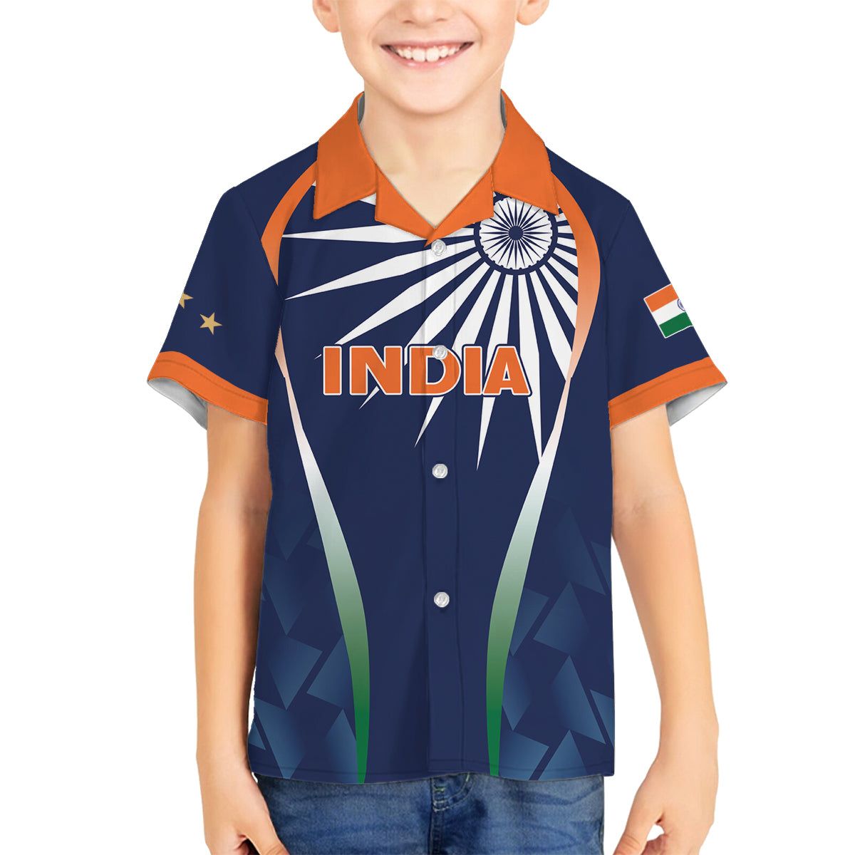 India Cricket World Cup 2024 Family Matching Off The Shoulder Long Sleeve Dress and Hawaiian Shirt Men In Blue Dynamic - Wonder Print Shop