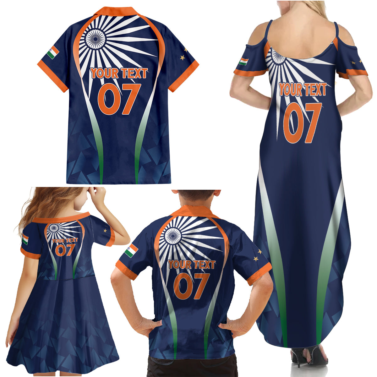 India Cricket World Cup 2024 Family Matching Summer Maxi Dress and Hawaiian Shirt Men In Blue Dynamic - Wonder Print Shop