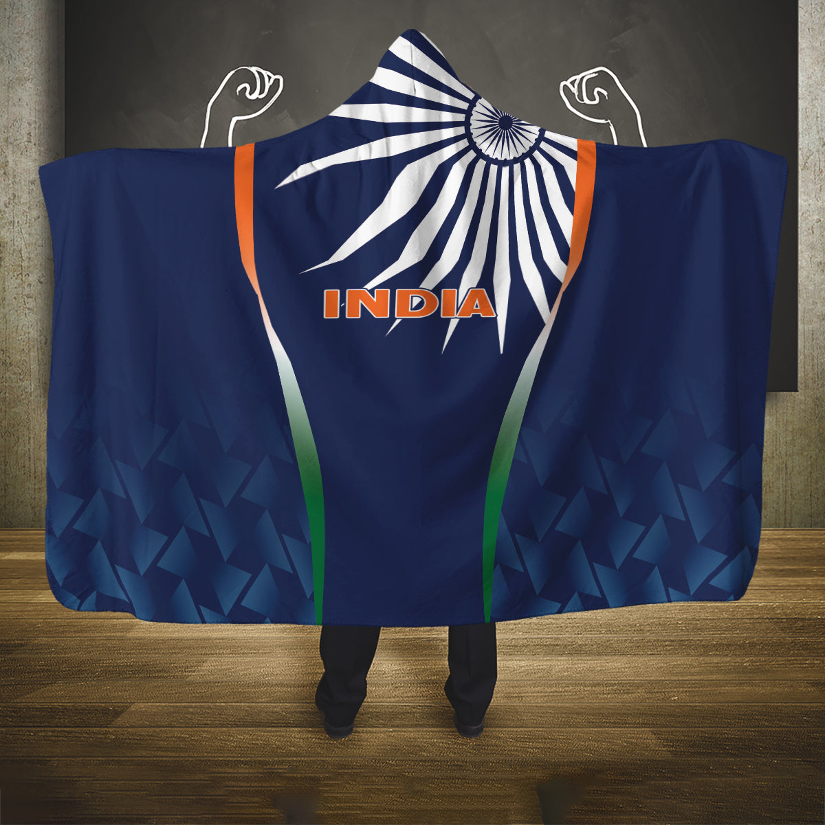 India Cricket World Cup 2024 Hooded Blanket Men In Blue Dynamic