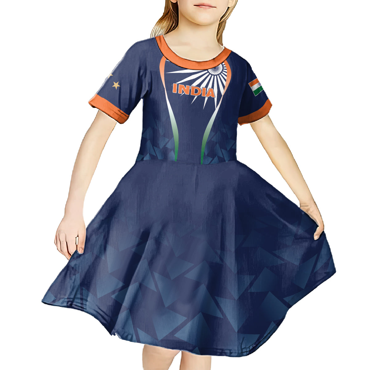 India Cricket World Cup 2024 Kid Short Sleeve Dress Men In Blue Dynamic - Wonder Print Shop