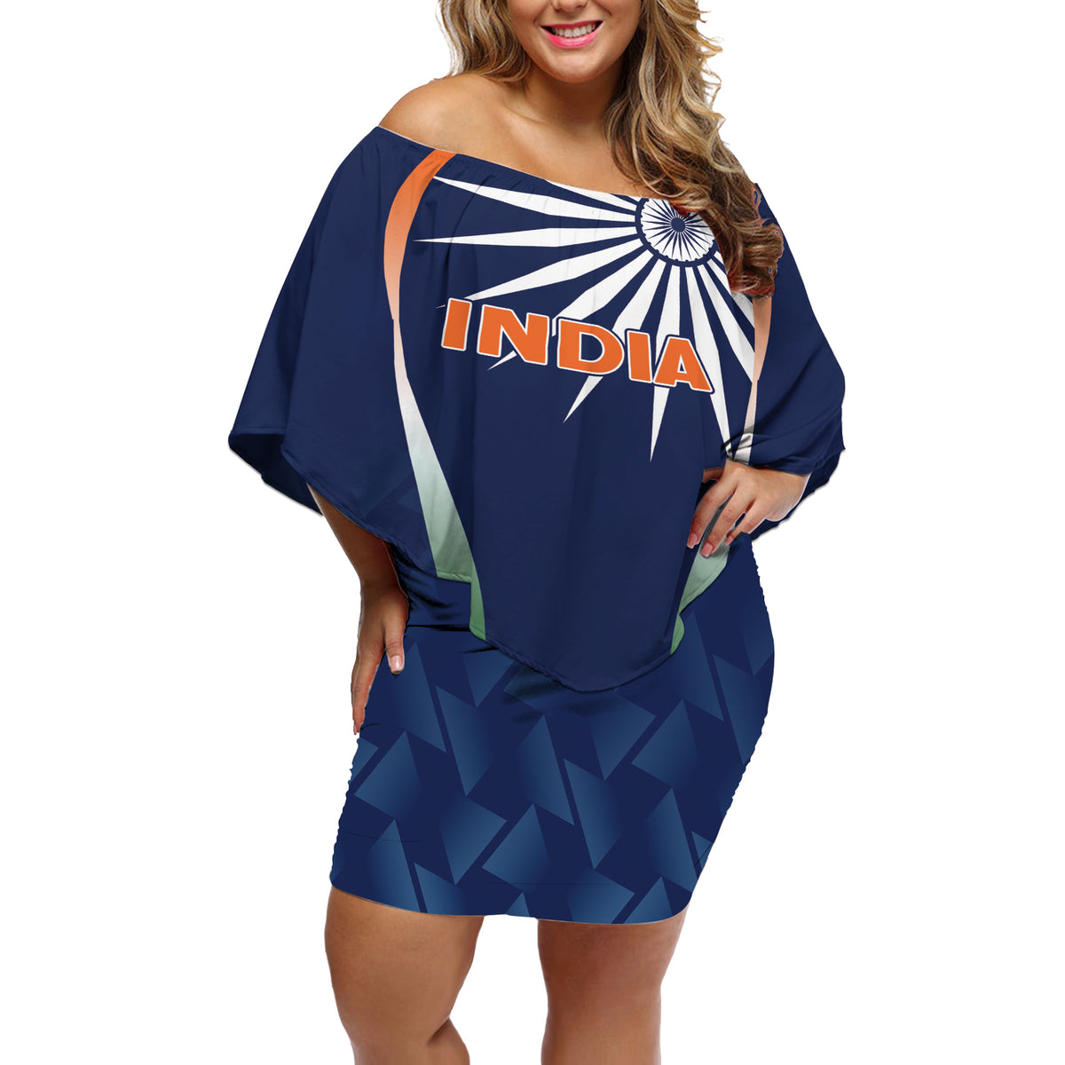 India Cricket World Cup 2024 Off Shoulder Short Dress Men In Blue Dynamic - Wonder Print Shop