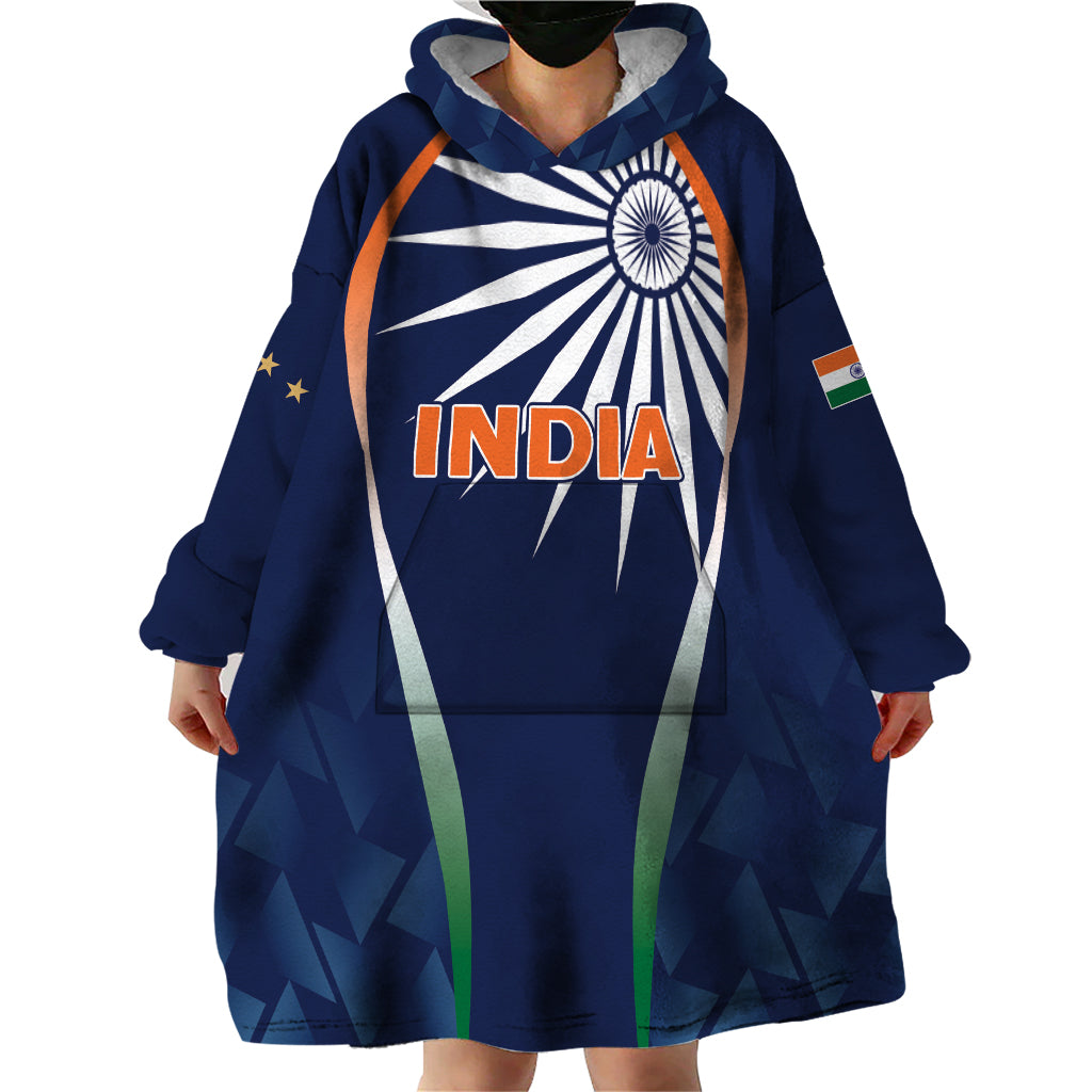 India Cricket World Cup 2024 Wearable Blanket Hoodie Men In Blue Dynamic - Wonder Print Shop