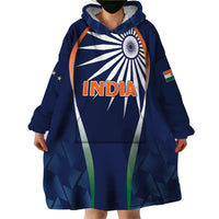India Cricket World Cup 2024 Wearable Blanket Hoodie Men In Blue Dynamic - Wonder Print Shop