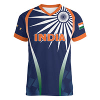 India Cricket World Cup 2024 Women V-Neck T-Shirt Men In Blue Dynamic - Wonder Print Shop