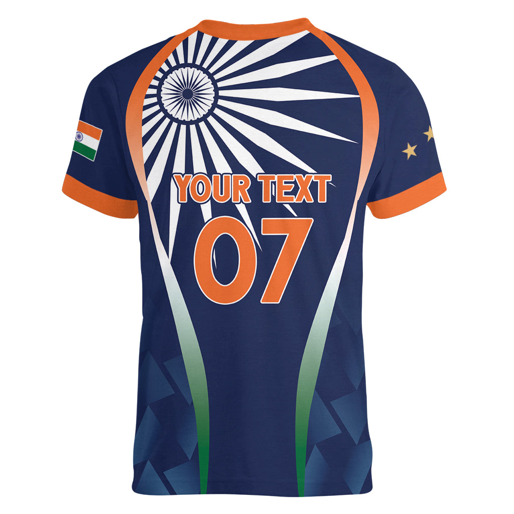 India Cricket World Cup 2024 Women V-Neck T-Shirt Men In Blue Dynamic - Wonder Print Shop