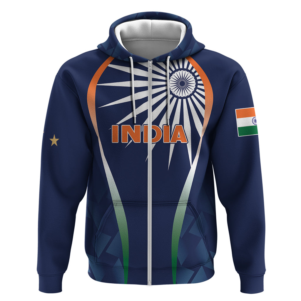 India Cricket World Cup 2024 Zip Hoodie Men In Blue Dynamic - Wonder Print Shop