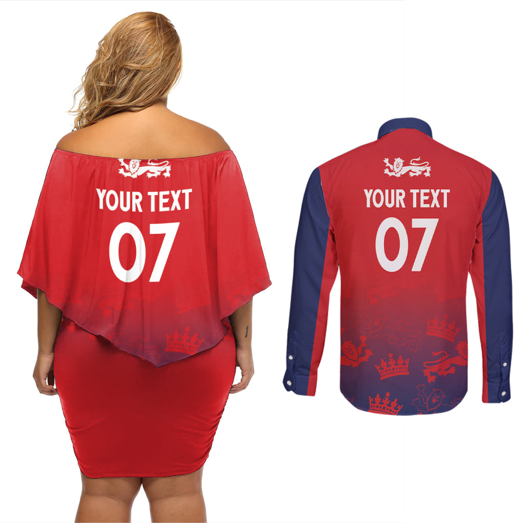 England Cricket World Cup 2024 Couples Matching Off Shoulder Short Dress and Long Sleeve Button Shirt Seamless Inspiration LT7 - Wonder Print Shop
