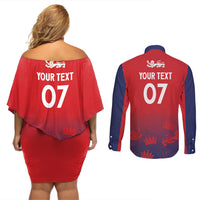 England Cricket World Cup 2024 Couples Matching Off Shoulder Short Dress and Long Sleeve Button Shirt Seamless Inspiration LT7 - Wonder Print Shop