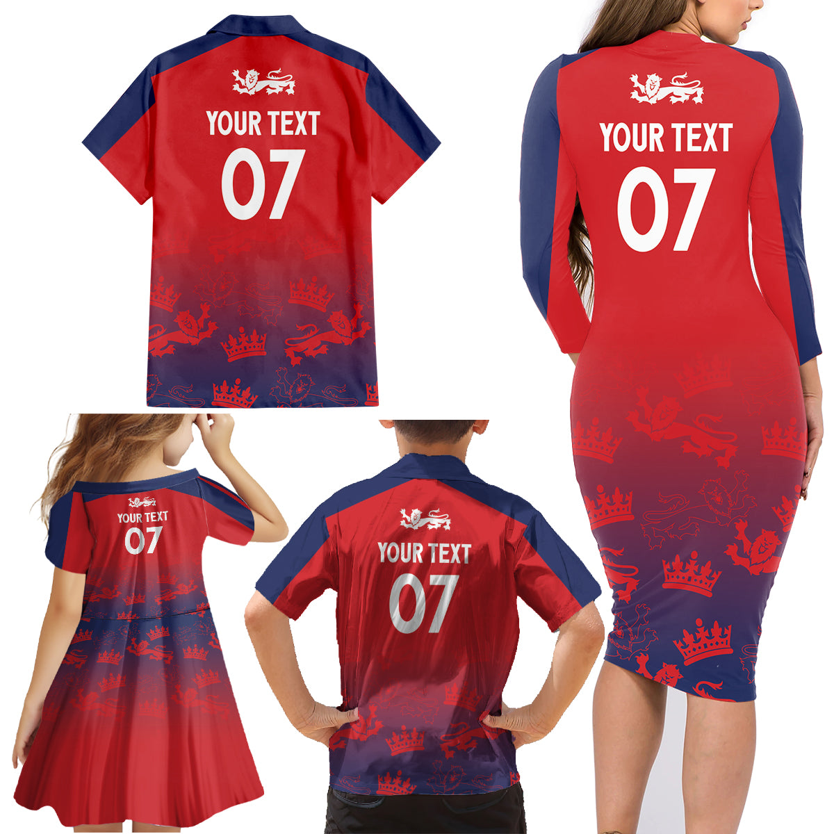 England Cricket World Cup 2024 Family Matching Long Sleeve Bodycon Dress and Hawaiian Shirt Seamless Inspiration LT7 - Wonder Print Shop