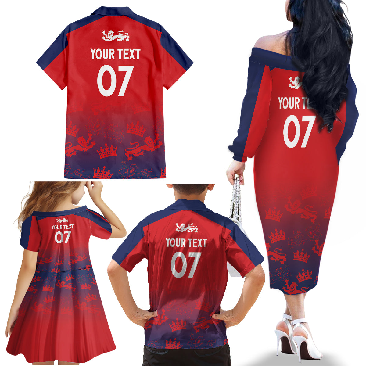 England Cricket World Cup 2024 Family Matching Off The Shoulder Long Sleeve Dress and Hawaiian Shirt Seamless Inspiration - Wonder Print Shop