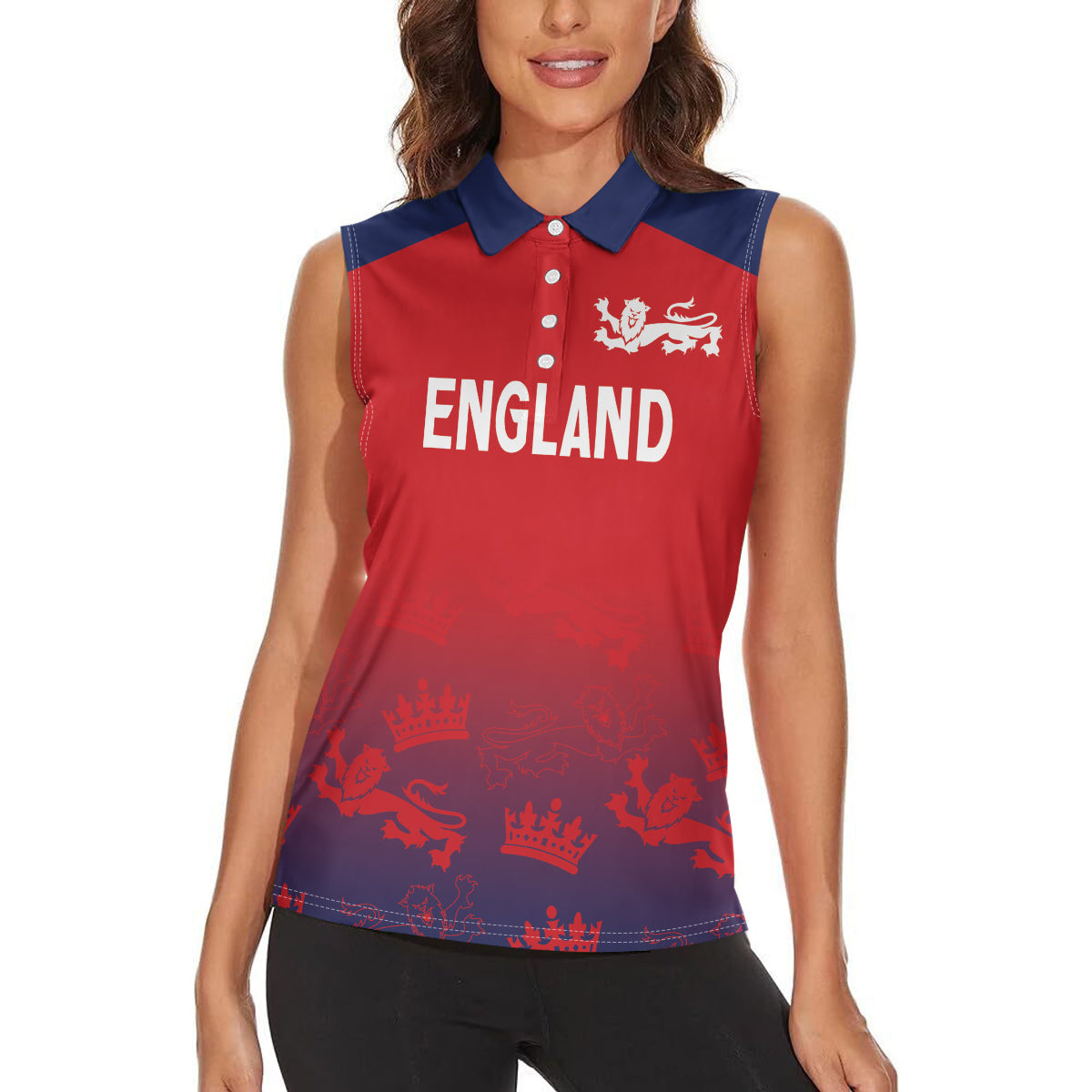 England Cricket World Cup 2024 Women Sleeveless Polo Shirt Seamless Inspiration - Wonder Print Shop