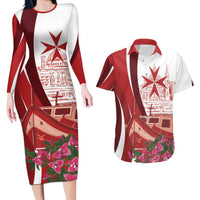 Inhobbok Malta Personalized Couples Matching Long Sleeve Bodycon Dress and Hawaiian Shirt Valetta Scenery