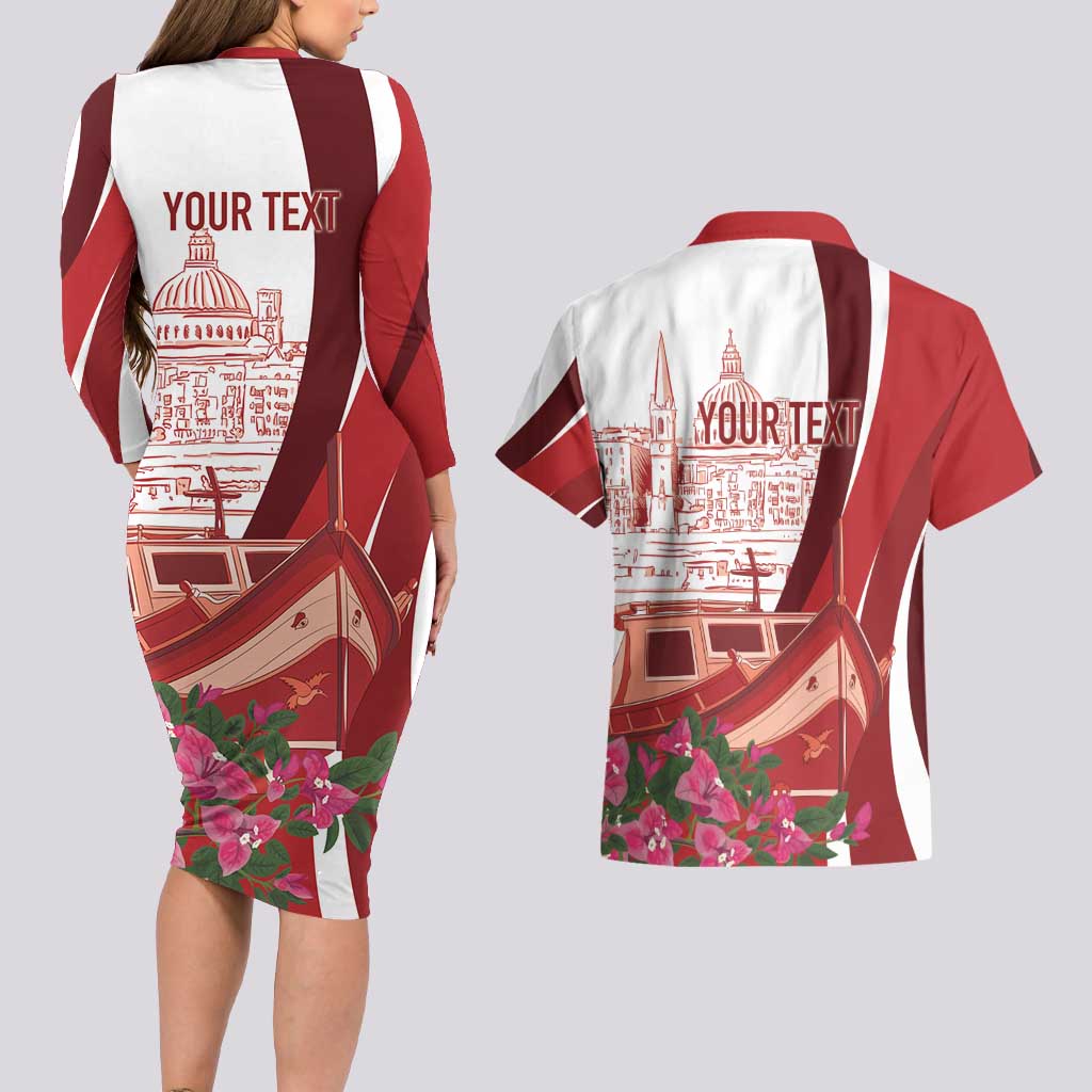 Inhobbok Malta Personalized Couples Matching Long Sleeve Bodycon Dress and Hawaiian Shirt Valetta Scenery