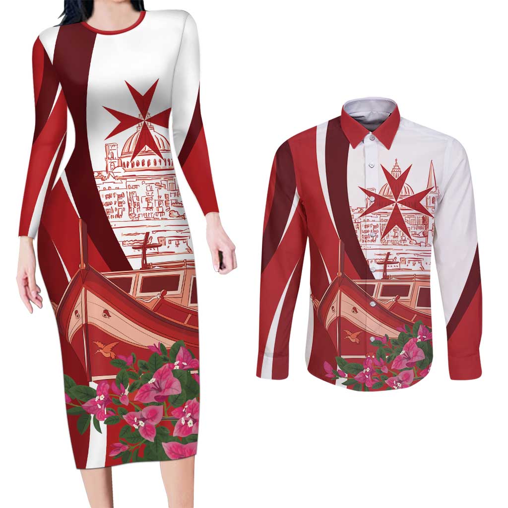 Inhobbok Malta Personalized Couples Matching Long Sleeve Bodycon Dress and Long Sleeve Button Shirt Valetta Scenery