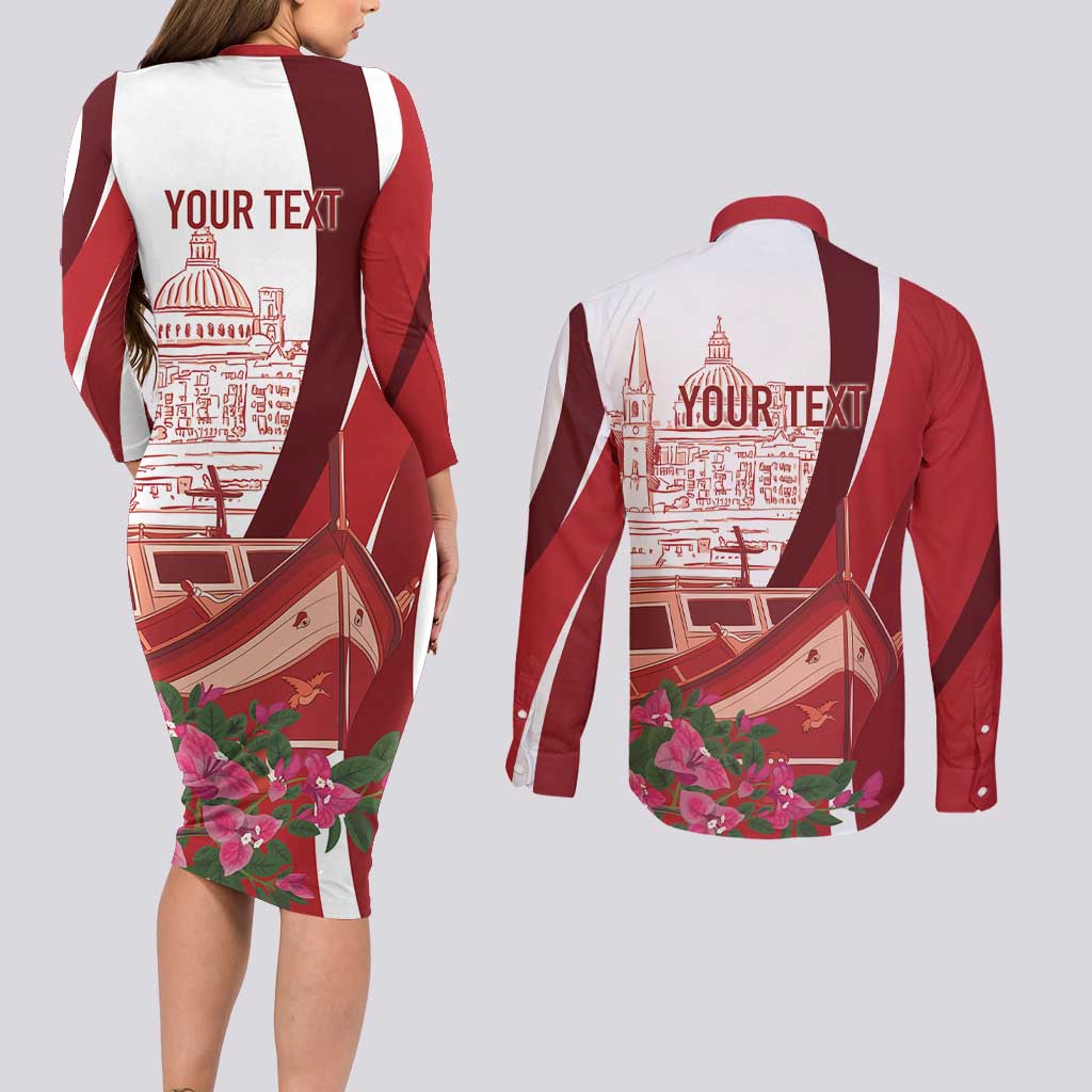 Inhobbok Malta Personalized Couples Matching Long Sleeve Bodycon Dress and Long Sleeve Button Shirt Valetta Scenery