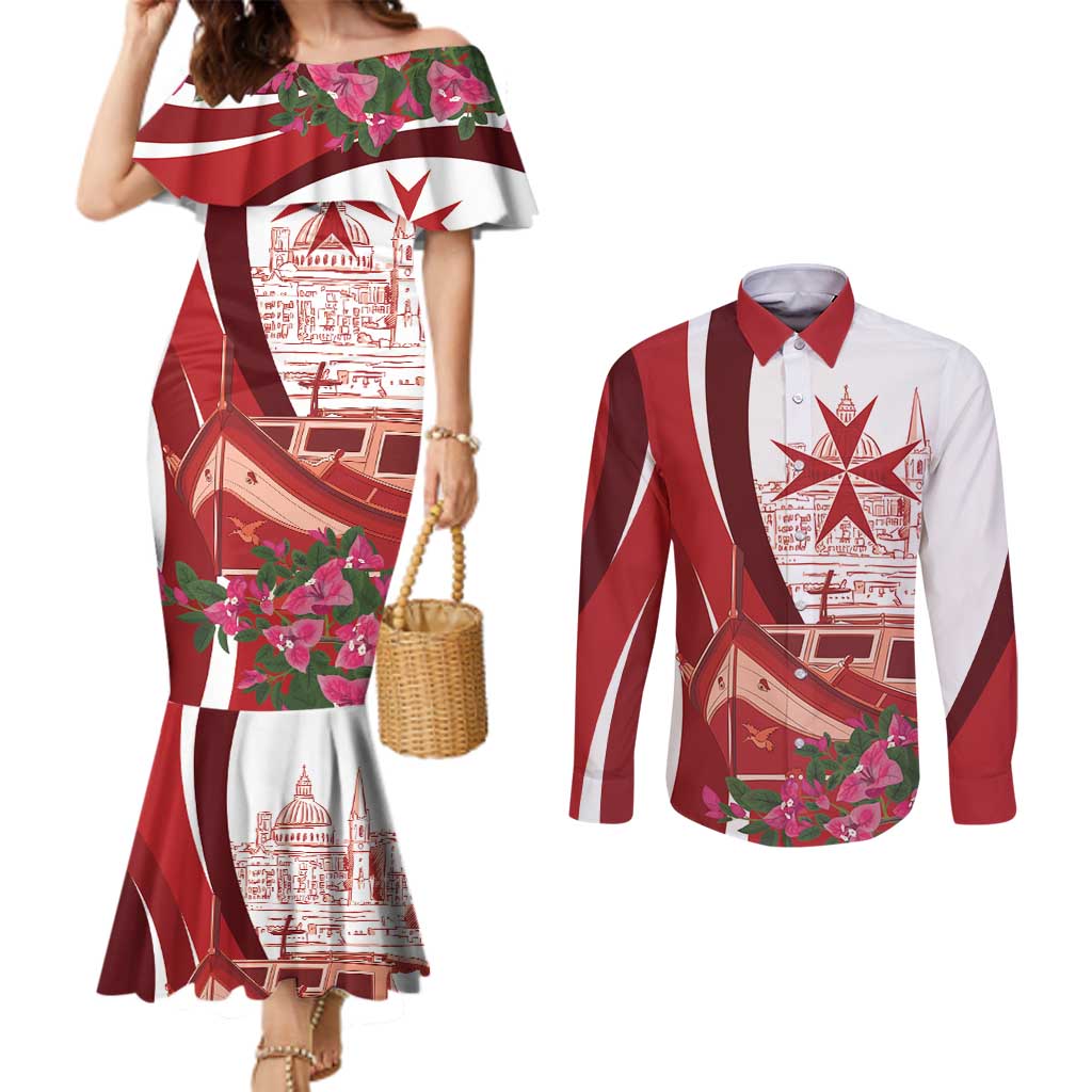 Inhobbok Malta Personalized Couples Matching Mermaid Dress and Long Sleeve Button Shirt Valetta Scenery