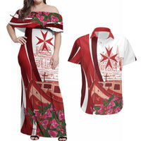 Inhobbok Malta Personalized Couples Matching Off Shoulder Maxi Dress and Hawaiian Shirt Valetta Scenery