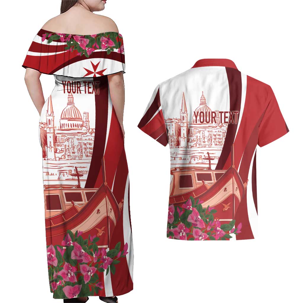 Inhobbok Malta Personalized Couples Matching Off Shoulder Maxi Dress and Hawaiian Shirt Valetta Scenery