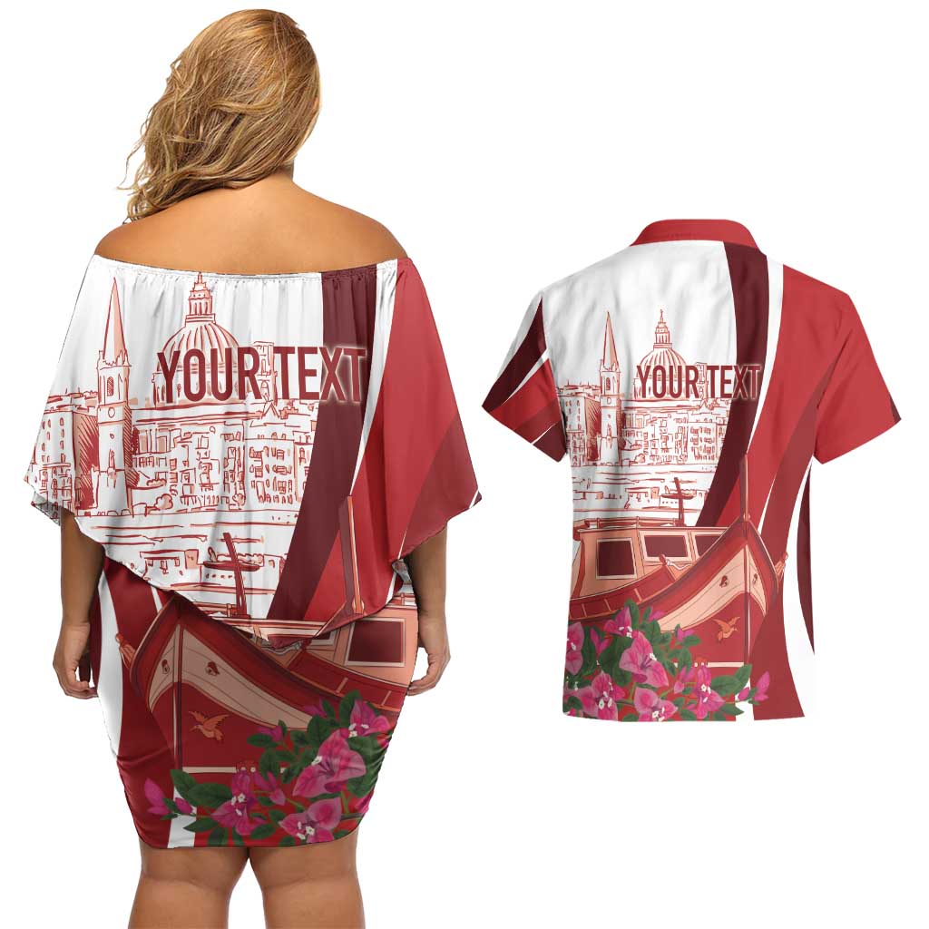 Inhobbok Malta Personalized Couples Matching Off Shoulder Short Dress and Hawaiian Shirt Valetta Scenery
