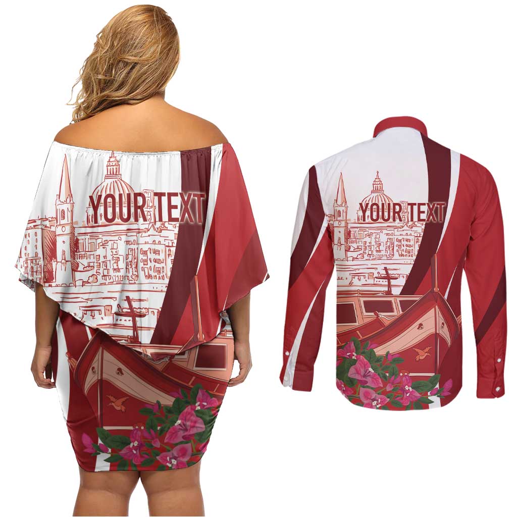 Inhobbok Malta Personalized Couples Matching Off Shoulder Short Dress and Long Sleeve Button Shirt Valetta Scenery