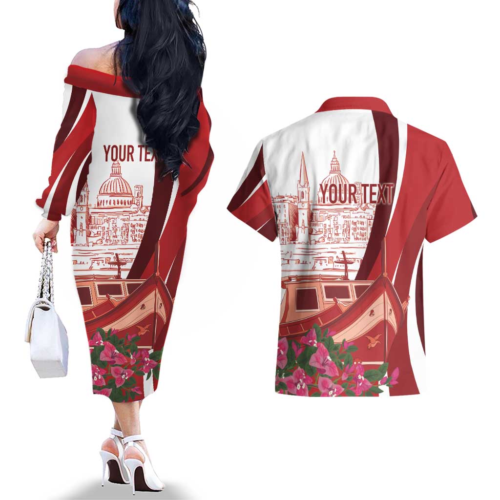 Inhobbok Malta Personalized Couples Matching Off The Shoulder Long Sleeve Dress and Hawaiian Shirt Valetta Scenery
