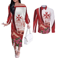 Inhobbok Malta Personalized Couples Matching Off The Shoulder Long Sleeve Dress and Long Sleeve Button Shirt Valetta Scenery