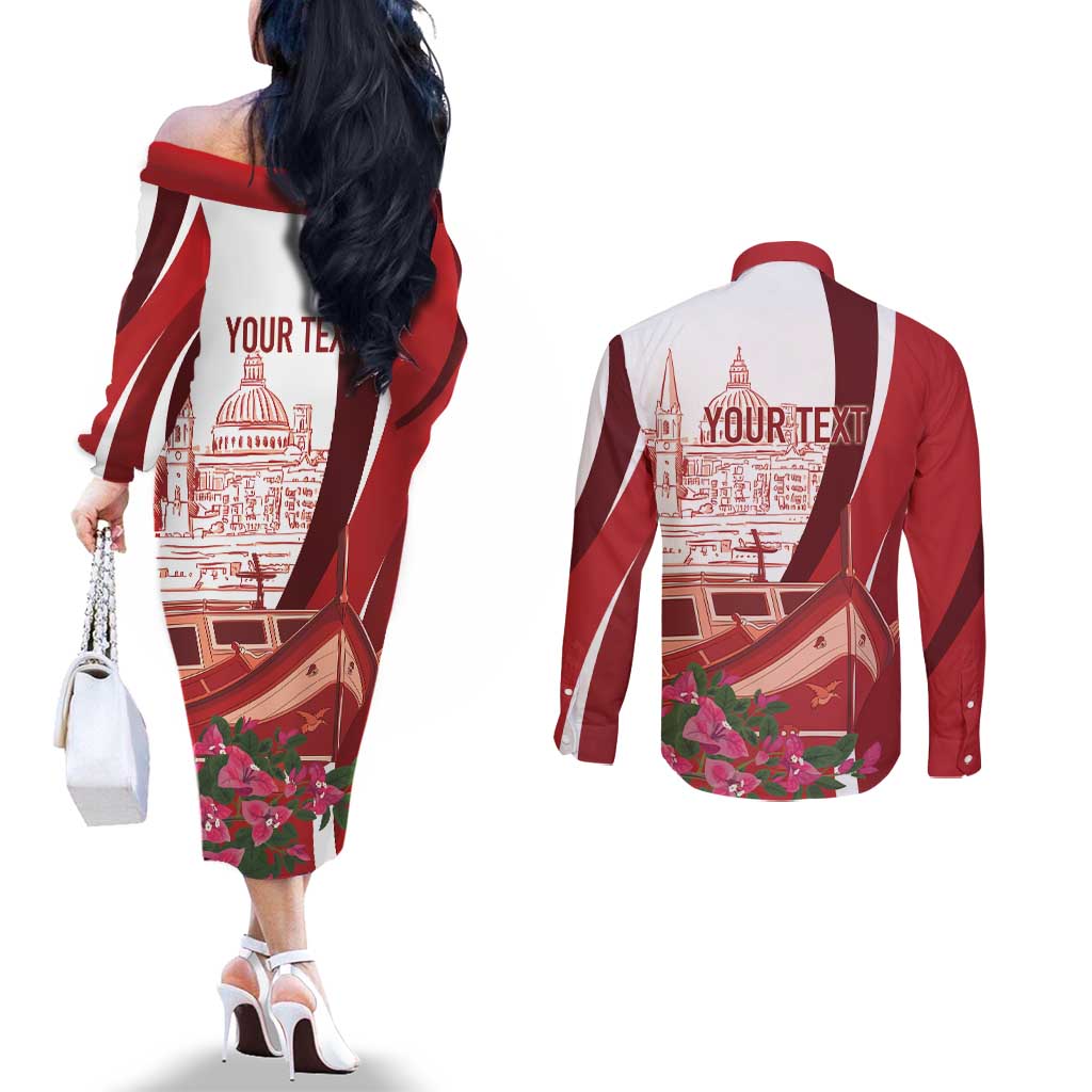Inhobbok Malta Personalized Couples Matching Off The Shoulder Long Sleeve Dress and Long Sleeve Button Shirt Valetta Scenery