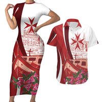 Inhobbok Malta Personalized Couples Matching Short Sleeve Bodycon Dress and Hawaiian Shirt Valetta Scenery