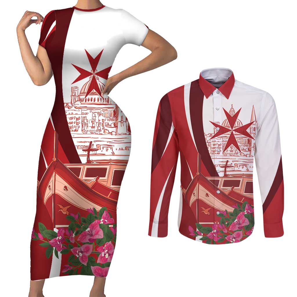 Inhobbok Malta Personalized Couples Matching Short Sleeve Bodycon Dress and Long Sleeve Button Shirt Valetta Scenery