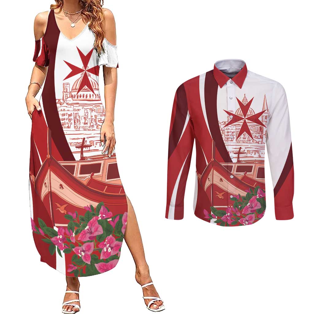 Inhobbok Malta Personalized Couples Matching Summer Maxi Dress and Long Sleeve Button Shirt Valetta Scenery