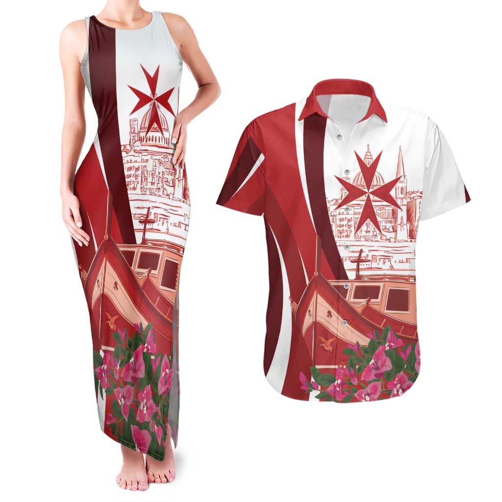 Inhobbok Malta Personalized Couples Matching Tank Maxi Dress and Hawaiian Shirt Valetta Scenery